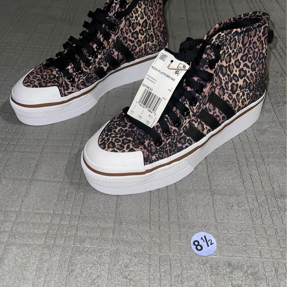 8.5 - Adidas Nizza Platform Mid Womens Sneakers GY9531 Cheetah Print Shoes - NWT - Picture 4 of 5